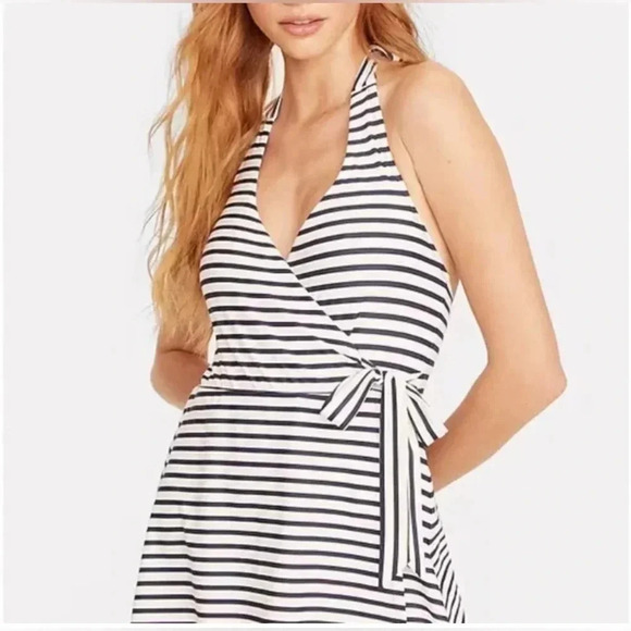 J. Crew Other - J Crew Halter Wrap Navy &White stripe Swim Dress Swimsuit Size 20 Beach Boat Sun